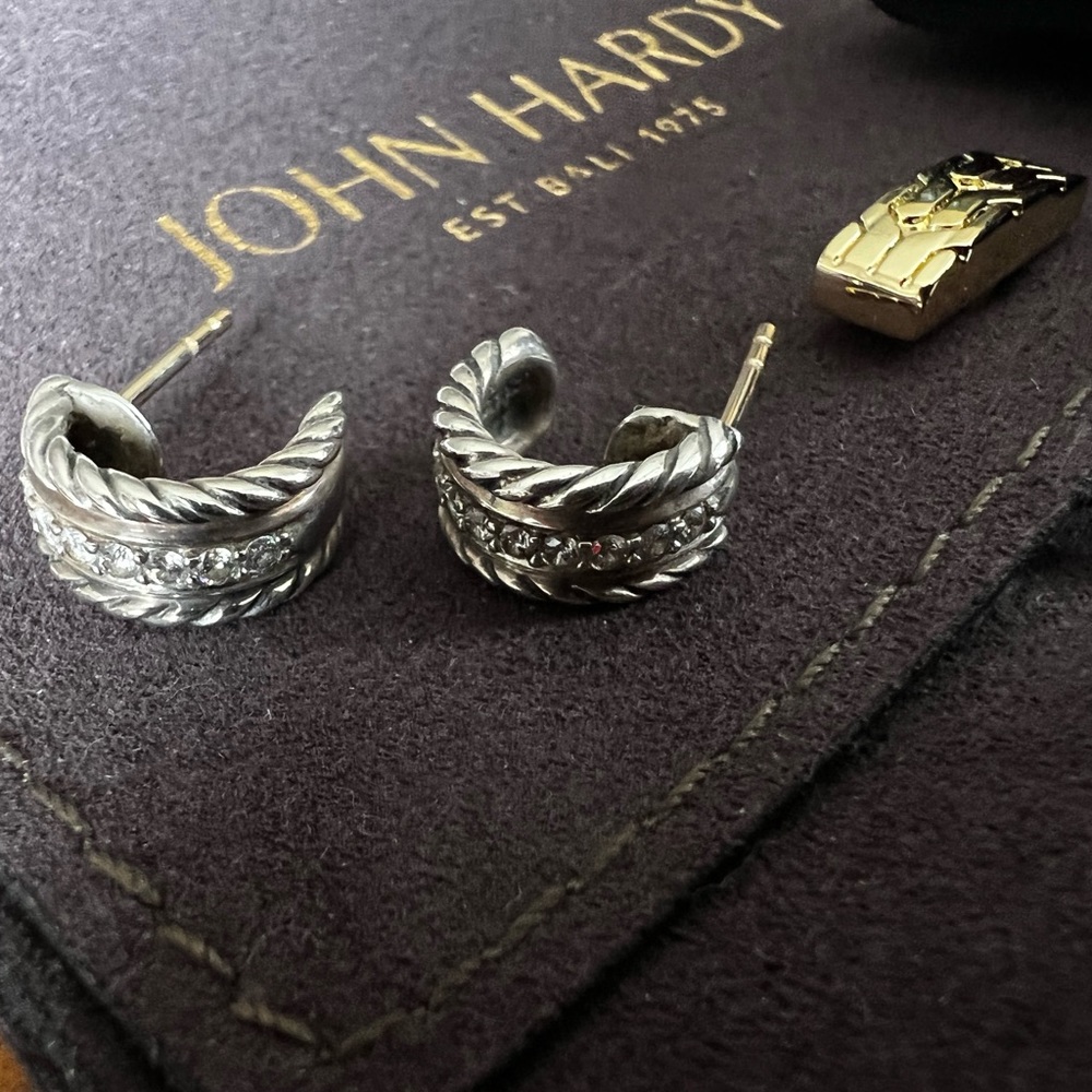 John Hardy Earrings. Sterling silver with Pave Diamonds.
